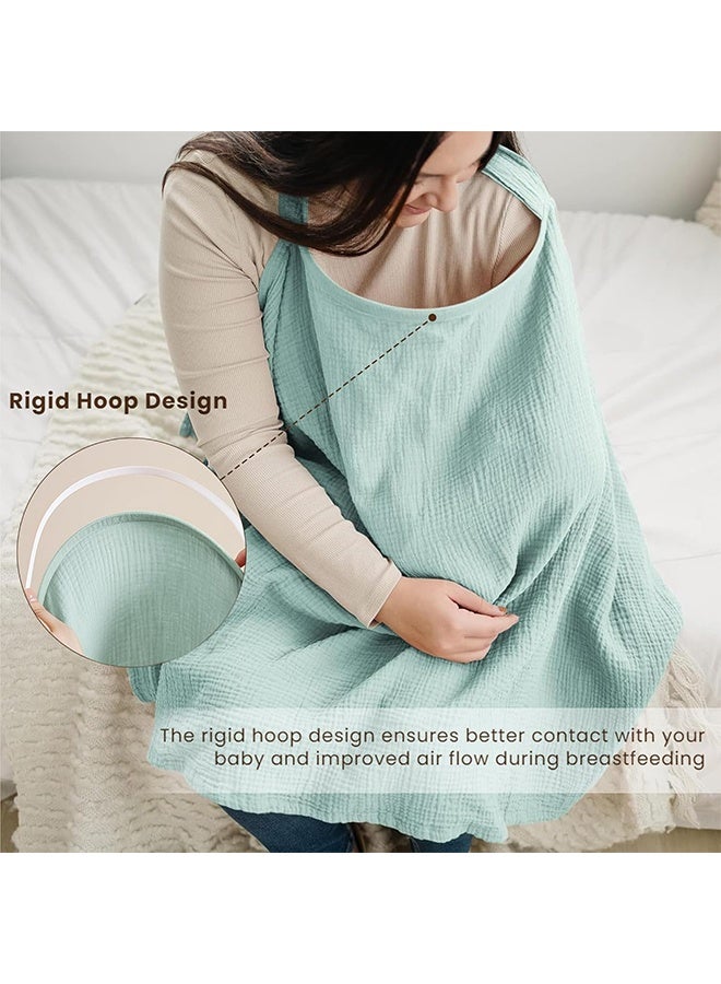 Muslin Nursing Cover for Baby Breastfeeding, Breathable 100% Cotton Breastfeeding Cover with Rigid Hoop for Mother Nursing Apron, Multi-use Carseat Canopy (Green) - Image 2