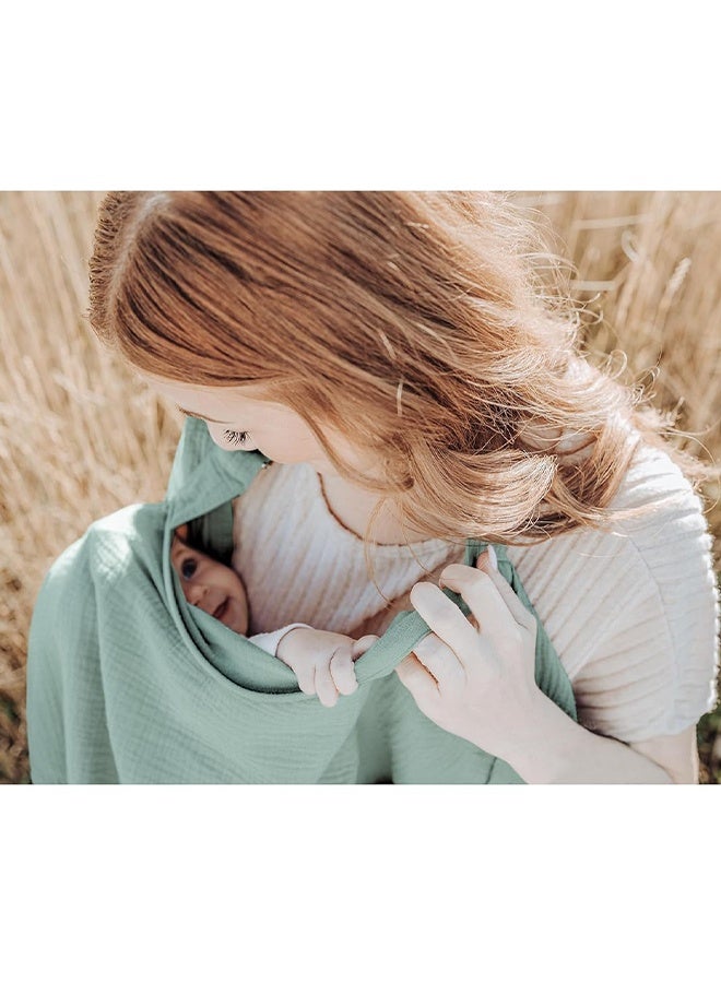 Muslin Nursing Cover for Baby Breastfeeding, Breathable 100% Cotton Breastfeeding Cover with Rigid Hoop for Mother Nursing Apron, Multi-use Carseat Canopy (Green) - Image 4