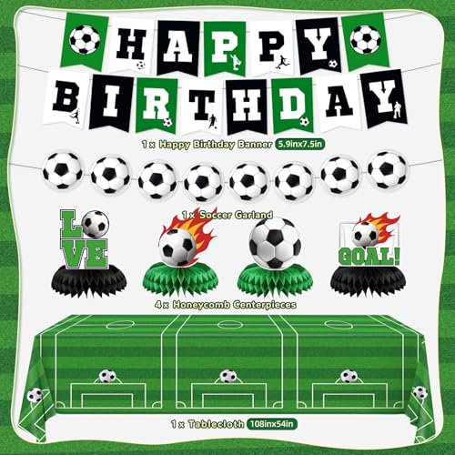 REDWORD Soccer Birthday Party Decorations 44Pcs Soccer Party Decorations Included Foil Latex Balloons Happy Birthday Backdrop Tablecloth Cake Toppers Honeycomb Centerpieces for Boys Soccer Party Supplies - Image 5