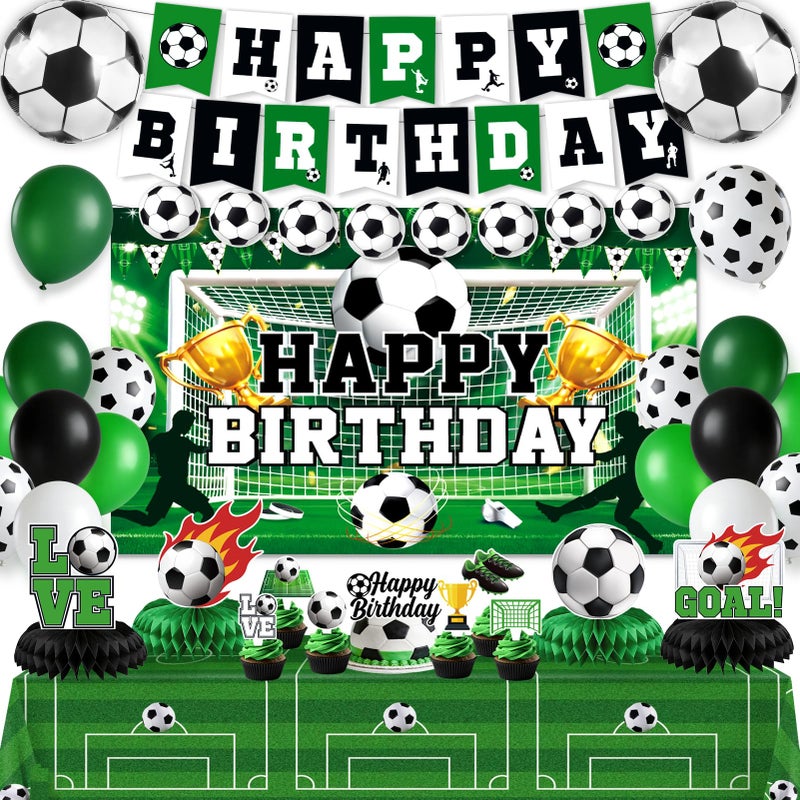 REDWORD Soccer Birthday Party Decorations 44Pcs Soccer Party Decorations Included Foil Latex Balloons Happy Birthday Backdrop Tablecloth Cake Toppers Honeycomb Centerpieces for Boys Soccer Party Supplies - Image 3