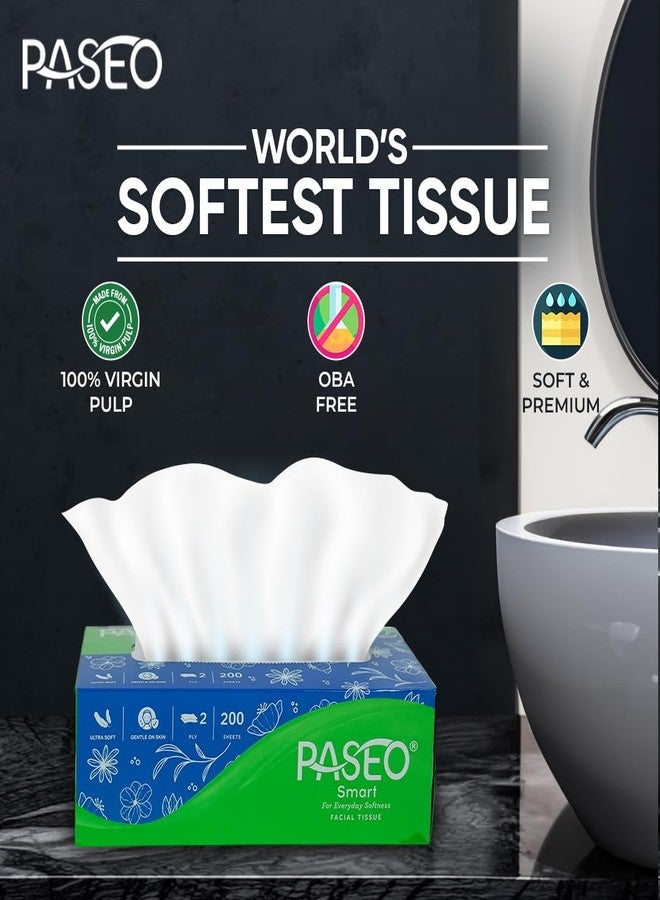 PASEO Smart 2 Ply Facial Tissue Box | Packf of 4, 100 Pulls, 800 Sheets | Ultra Soft And Highly Absorbent | 100% Virgin & OBA Free | Car Tissue, Home, Bathroom & Office Use - Image 3