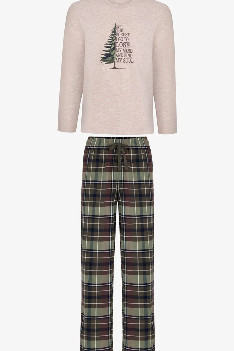 بنتي PENTI Men's Pine Forest Plaid Long Sleeve Pajama Set
