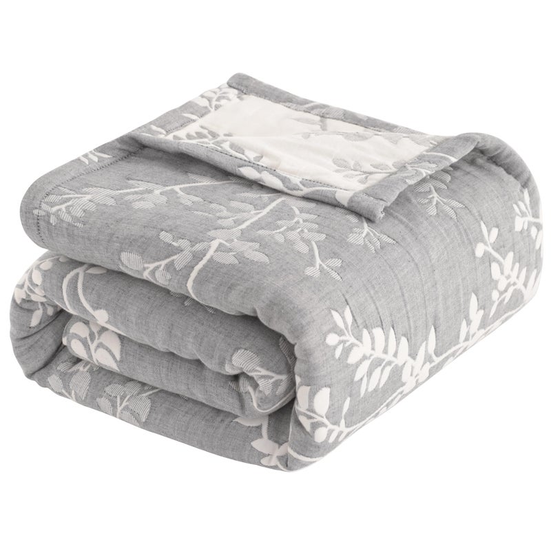 NTBAY 3 Layers Cotton Muslin 106x92 King Bed Blanket, Super Soft Breathable Thermal Yarn Dyed Quilt for Adults, Perfect Lightweight Blanket for Couch Sofa Bed All Seasons, Grey Tree - Image 3