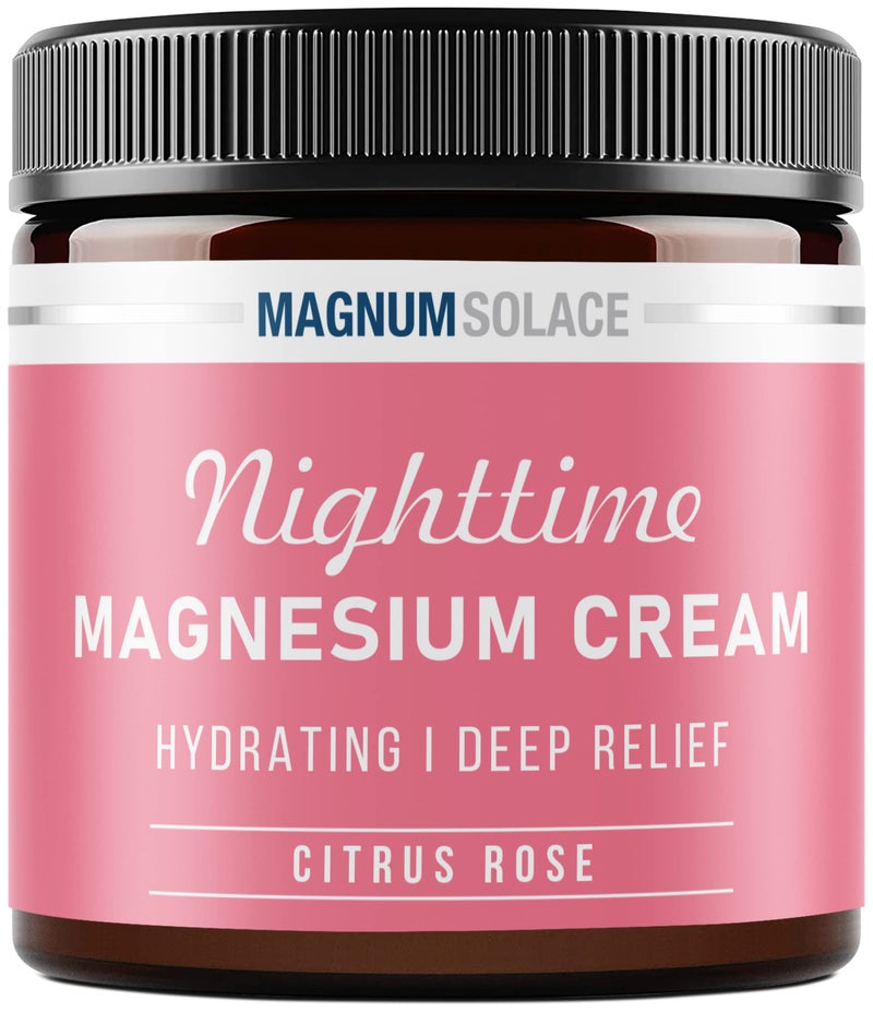 Magnum Solace Magnesium Lotion Nighttime Magnesium Cream Apply to Leg Muscles Arms or Chest Topical Magnesium Chloride USA Made and Safe for Kids Citrus Rose 4 Fl Oz Pack of 1