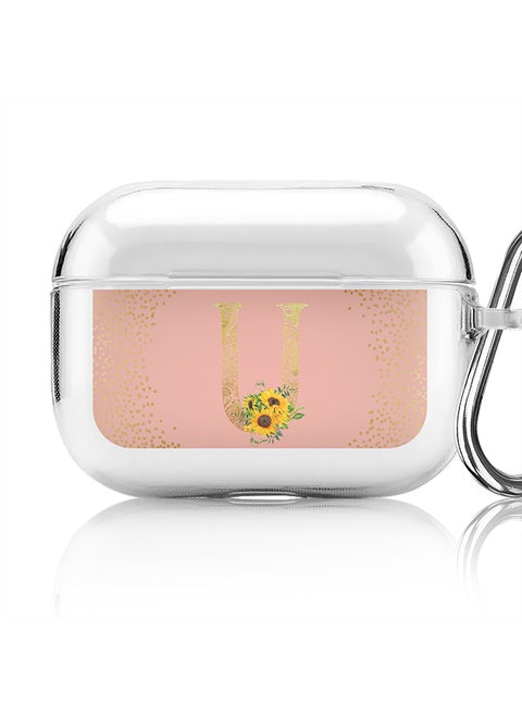 Classic Clear printed Case for Apple AirPods Pro 2nd Generation Thin Transparent Cover - Custom Monogram Initial Letter Mandala Floral Pattern Alphabet - U (Rose Pink )