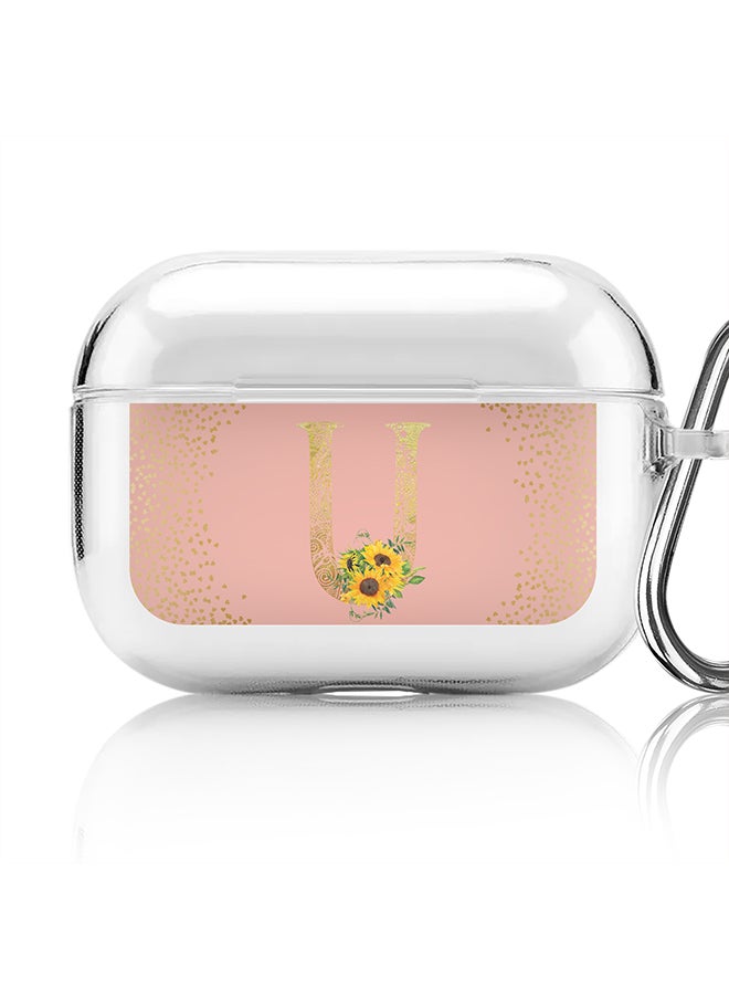 Stylizedd - Classic Clear printed Case for Apple AirPods Pro 2nd Generation Thin Transparent Cover - Custom Monogram Initial Letter Mandala Floral Pattern Alphabet - U (Rose Pink ) - Image 1