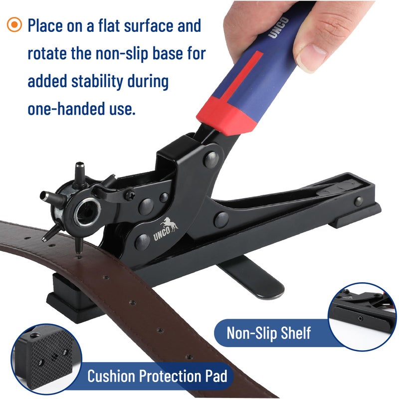 UNCO- Desktop Leather Hole Punch Tool, 6 Punch Sizes, Belt Hole Puncher for Leather, Dog Collars, Watch Straps, Footwear, Fashion Accessories and Crafting - Image 4