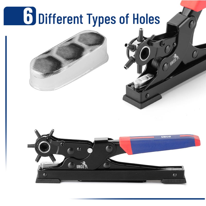 UNCO- Desktop Leather Hole Punch Tool, 6 Punch Sizes, Belt Hole Puncher for Leather, Dog Collars, Watch Straps, Footwear, Fashion Accessories and Crafting - Image 2