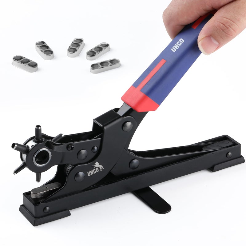 UNCO- Desktop Leather Hole Punch Tool, 6 Punch Sizes, Belt Hole Puncher for Leather, Dog Collars, Watch Straps, Footwear, Fashion Accessories and Crafting - Image 1