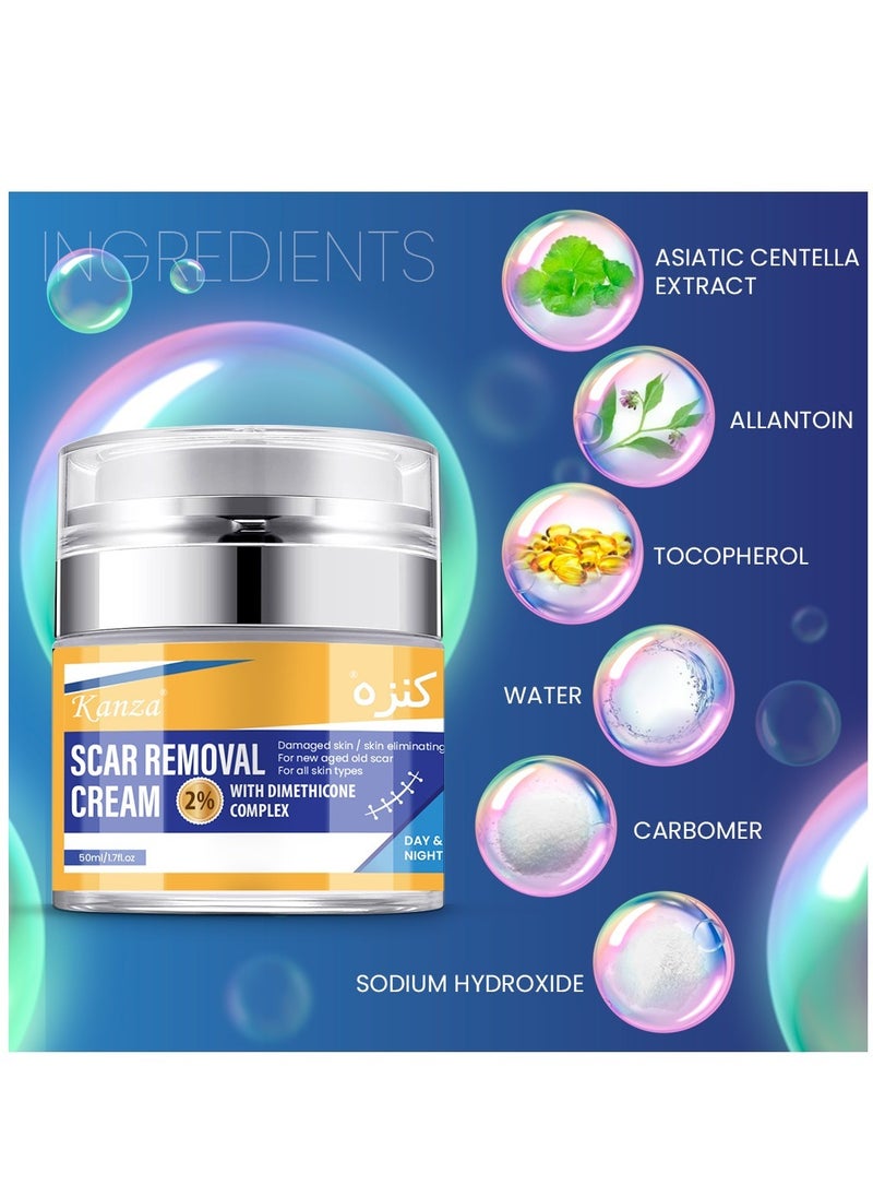 Kanza - 50ml Scar Removal Cream for Damaged Skin Dead Skin Elimination New & Old Scars Removal Cream Herbal Extracts Infused Burns Repair Face and Body Skin Repair Cream Unisex - Image 1
