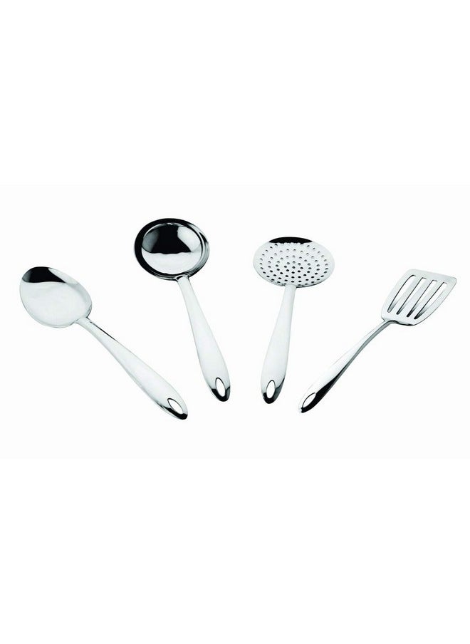 FNS Montavo by FnS Premium Stainless Steel 4 Pcs Kitchen Utensil Tool Set Include Serving Spoon, Gravy Ladle, Skimmer, Slotted Turner (Medium Size) for Dining Table and Kitchen 