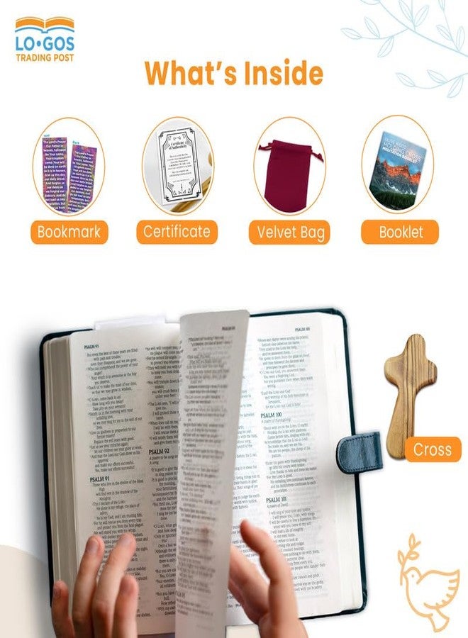 Logos Trading Post Certified Holy Land Olive Wood Comfort Cross Set, 2.75”, Velvet Pouch, Lords Prayer Bookmark, Meditation Booklet, Authenticity Certificate Included - Christian Gift - Holy Land Gifts Pack - Image 3