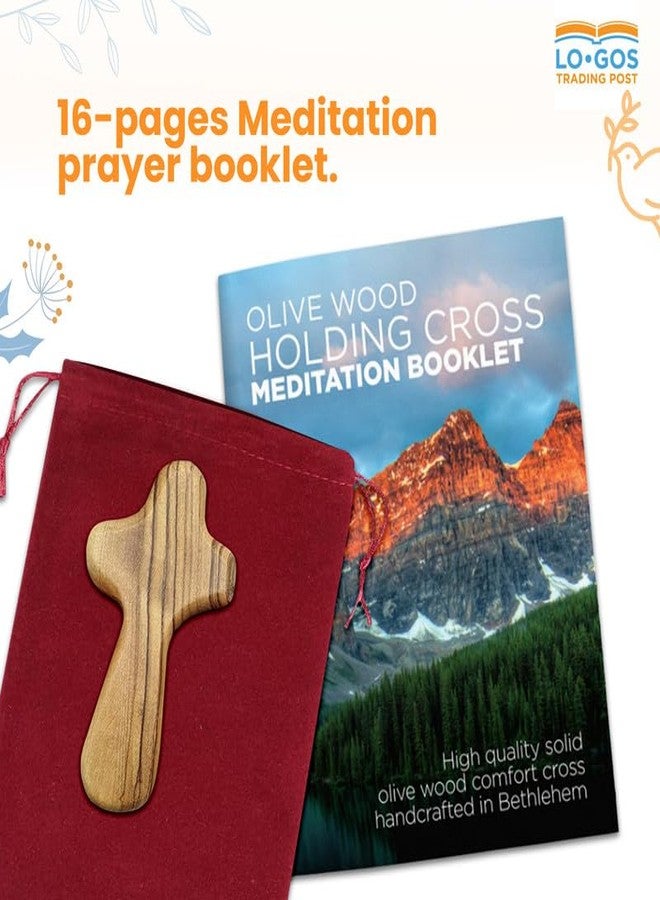 Logos Trading Post Certified Holy Land Olive Wood Comfort Cross Set, 2.75”, Velvet Pouch, Lords Prayer Bookmark, Meditation Booklet, Authenticity Certificate Included - Christian Gift - Holy Land Gifts Pack - Image 4