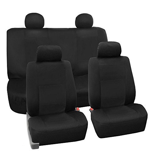 FH Group Car Seat Covers Full Set Black Neoprene Universal Fit Waterproof Automotive Low Back Front and Solid Back Seat Cover Washable Seat Cover for SUV Sedan and Van