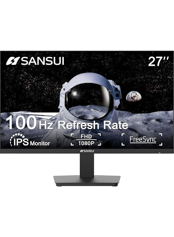 سانسوي شاشة SANSUI مقاس 27 بوصة بتقنية IPS ودقة Full HD ومعدل تحديث 100 هرتز وزمن استجابة 5 مللي ثانية وتقنية AMD FreeSync، لون أسود، موديل ES-27X3AL - Image 1