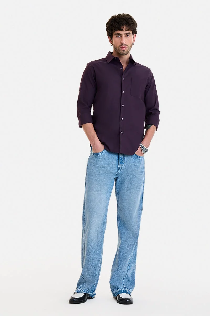 سنيتش Burgundy Solid Long Sleeve Slim Fit Shirt