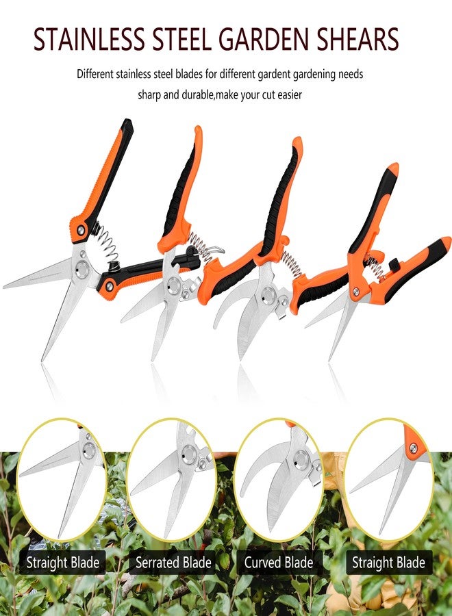 Topbooc مجموعة مقصات تقليم الحدائق من توببوك، 5 قطع، شفرات من الفولاذ المقاوم للصدأ، مجموعة مقصات يدوية مع قفازات البستنة، مقصات تقليم الحدائق شديدة التحمل، مقصات تقليم الأشجار، مقص تقليم يدوي (برتقالي) - Image 2