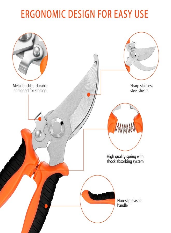 Topbooc مجموعة مقصات تقليم الحدائق من توببوك، 5 قطع، شفرات من الفولاذ المقاوم للصدأ، مجموعة مقصات يدوية مع قفازات البستنة، مقصات تقليم الحدائق شديدة التحمل، مقصات تقليم الأشجار، مقص تقليم يدوي (برتقالي) - Image 3