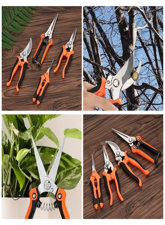Topbooc مجموعة مقصات تقليم الحدائق من توببوك، 5 قطع، شفرات من الفولاذ المقاوم للصدأ، مجموعة مقصات يدوية مع قفازات البستنة، مقصات تقليم الحدائق شديدة التحمل، مقصات تقليم الأشجار، مقص تقليم يدوي (برتقالي) - Image 5