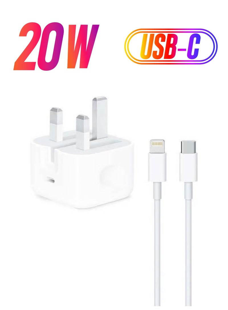 حزمة 2 في 1 مكونة من محول طاقة USB-C بقدرة 20 وات وكابل USB-C إلى Lightning بطول 1 متر أبيض - Image 2