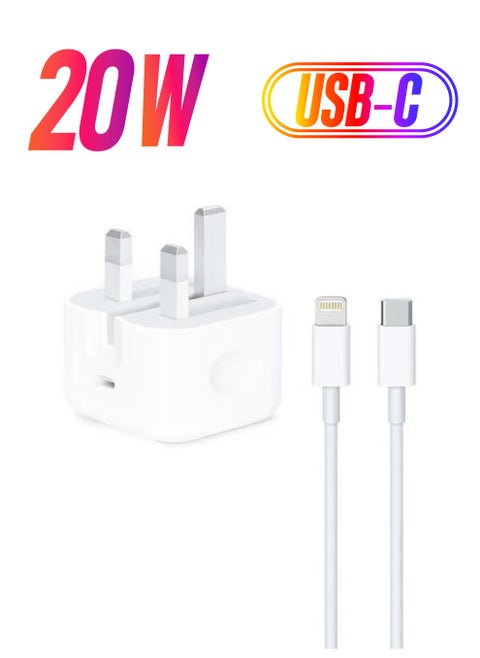 2 in 1 Pack of 20W USB-C Power Adapter and USB-C to Lightning Cable 1m white