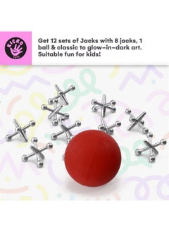 Kicko Kicko Metal Jacks Game Set - 12 Packs of Jacks Game for Kids with Metallic Jacks and Ball - Retro Kids Toys for Indoor/Outdoor Play - Fun Metal Jacks and Ball Set for Parties and Favors  - Image 2