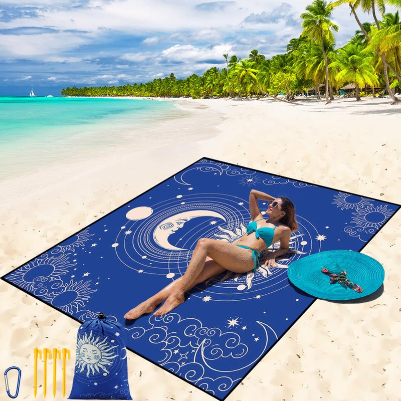 WIWIGO Beach Blanket Waterproof Sandproof Beach Mat 79" X 83"/10'x9'for 2-8 Adults Quick Drying Outdoor Picnic Mat Beach Accessories for Travel, Camping, Hiking - Image 1