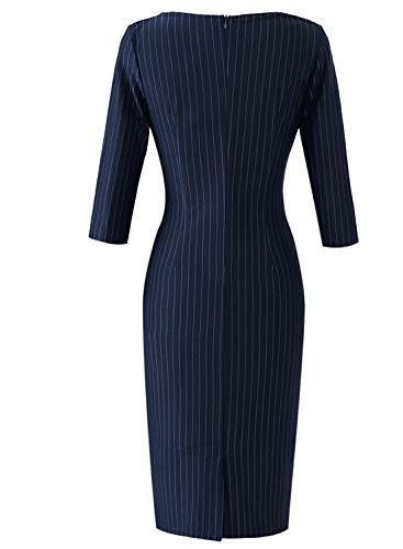 VFSHOW Womens Navy Blue and White Striped Spring Fall Slim Zipper Up Work Business Office Party Bodycon Pencil Sheath Dress 7121 BLU S - Image 4