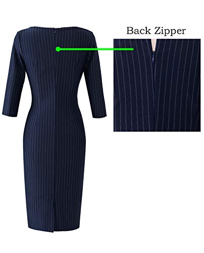 VFSHOW Womens Navy Blue and White Striped Spring Fall Slim Zipper Up Work Business Office Party Bodycon Pencil Sheath Dress 7121 BLU S - Image 5