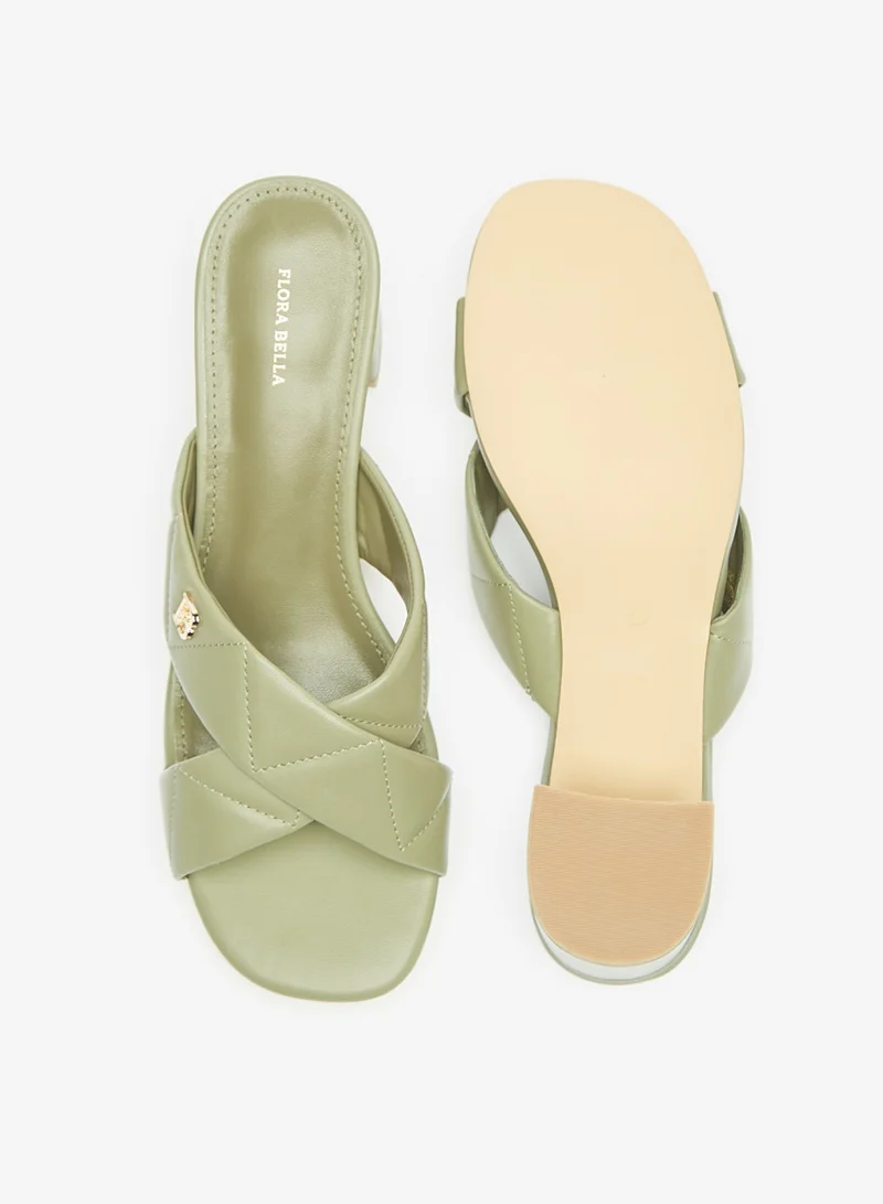 Flora Bella By Shoexpress Womens Quilted Slip On Cross Strap Sandals With Block Heels By Shoexpress