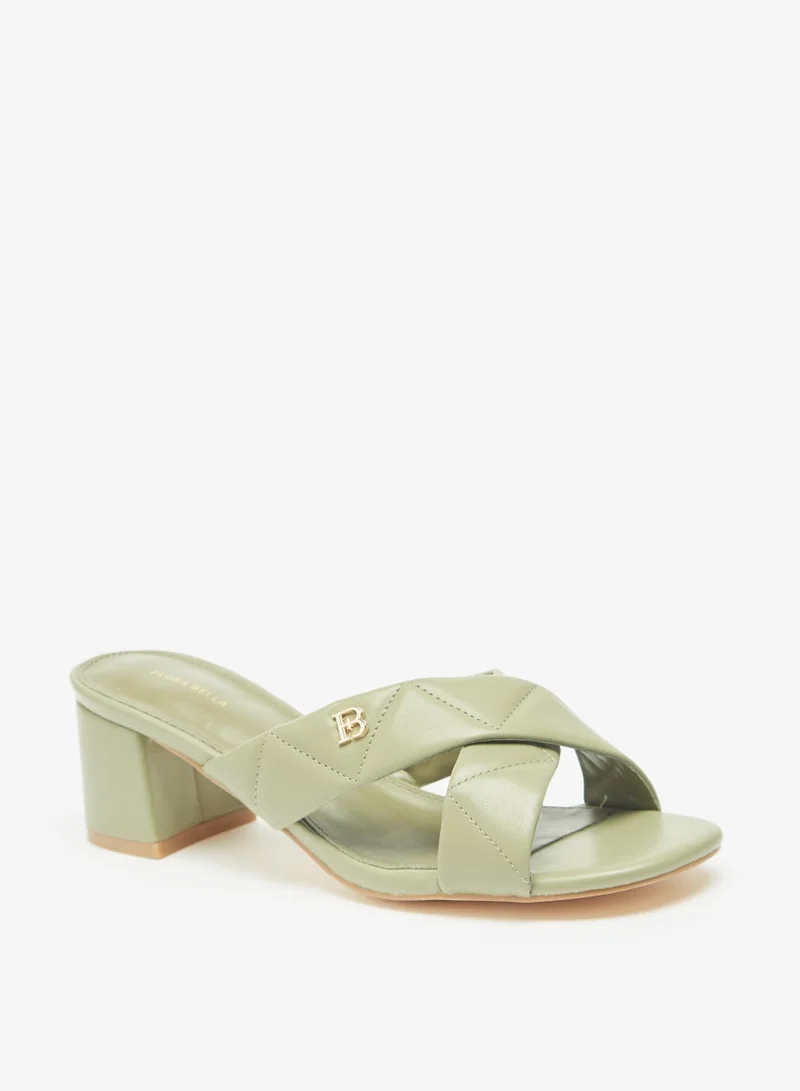 Flora Bella By Shoexpress Womens Quilted Slip On Cross Strap Sandals With Block Heels By Shoexpress