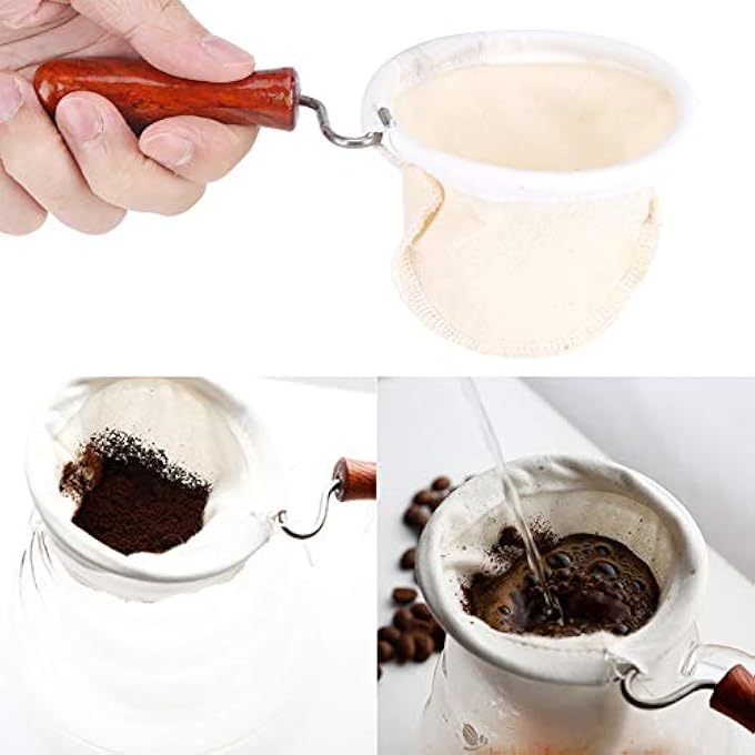 Eujgoov Cloth Coffee Filters ReusableCloth Coffee Filters Coffee Filter Coffee Filter Strainers With Wood HandleFlannel Cloth Handmade Coffee Sock Large - Image 4