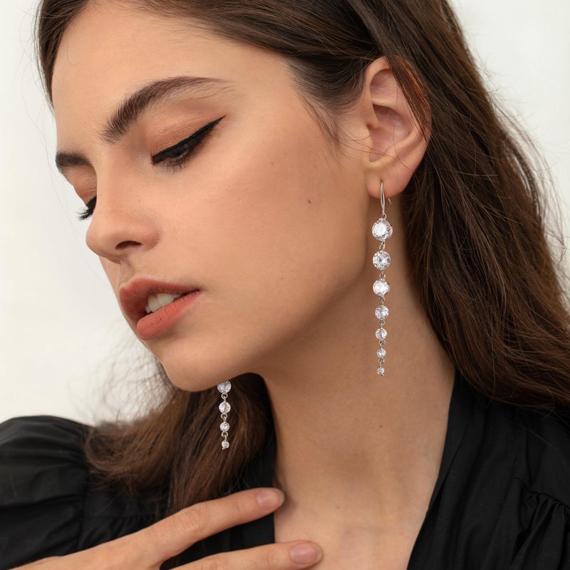 KesaPlan 925 Silver Dangle Earrings for Women Statement 5A Cubic Zirconia Prom Earrings for Wedding Elegant Diamond Jewelry for Bride - Image 4