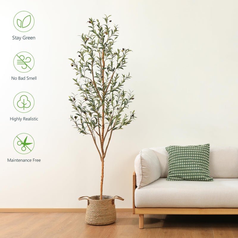 Kazeila Artificial Olive Tree 7FT Tall Faux Silk Plant for Home Office Decor Indoor Fake Potted Tree with Wood Branches and Fruits - Image 2