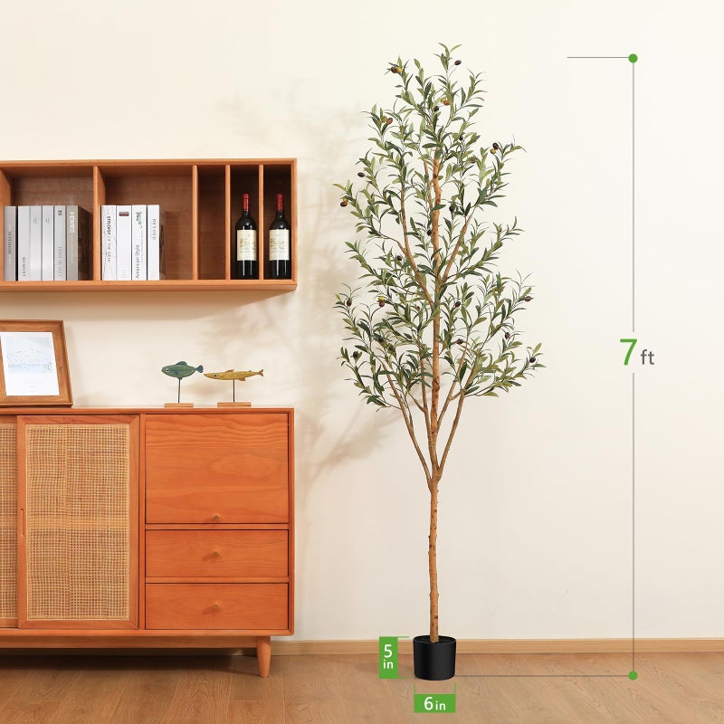 Kazeila Artificial Olive Tree 7FT Tall Faux Silk Plant for Home Office Decor Indoor Fake Potted Tree with Wood Branches and Fruits - Image 4