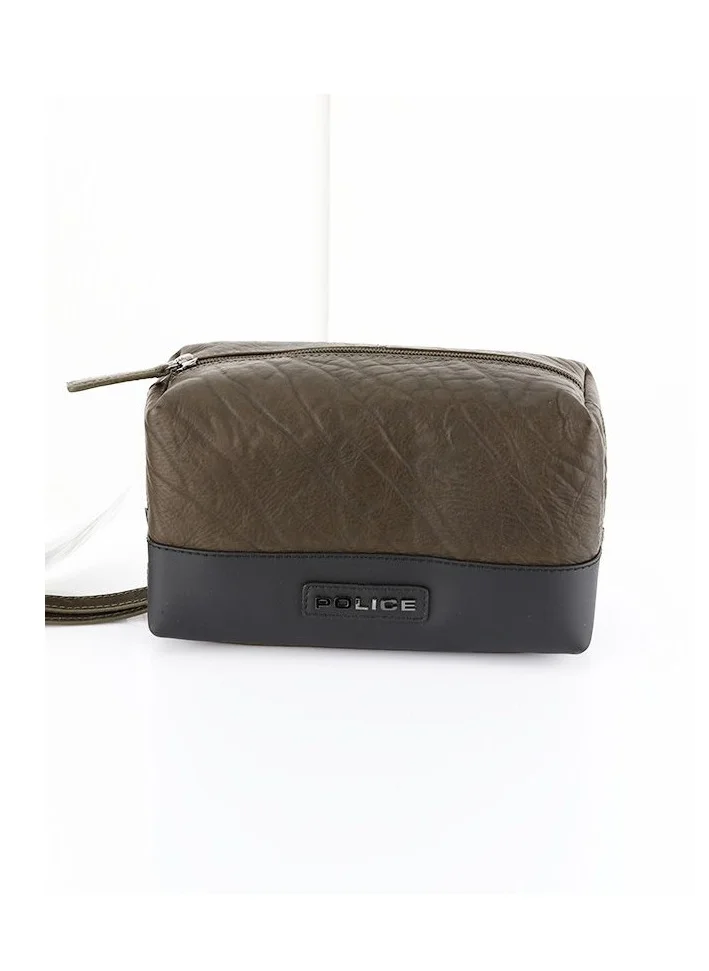 POLICE Zip Closure Toiletry Pouch Black and Green