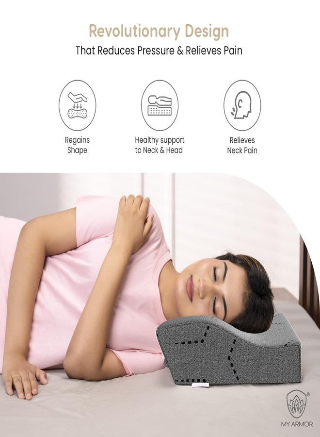 MY ARMOR Cervical Pillow for Neck Pain, Orthopedic Memory Foam Pillow for Sleeping, Contour Pillow for Shoulder Pain - Dual Height - 2 & 4 Inch Height - Grey, Pack of 1 - Image 2