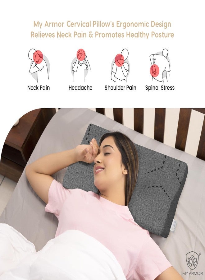 MY ARMOR Cervical Pillow for Neck Pain, Orthopedic Memory Foam Pillow for Sleeping, Contour Pillow for Shoulder Pain - Dual Height - 2 & 4 Inch Height - Grey, Pack of 1 - Image 4