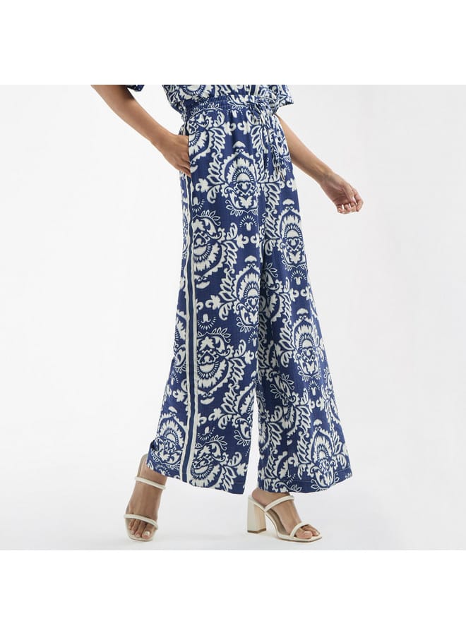 Splash FAV All-Over Print Wide Leg Pants with Drawstring Closure and Pockets  - Image 1