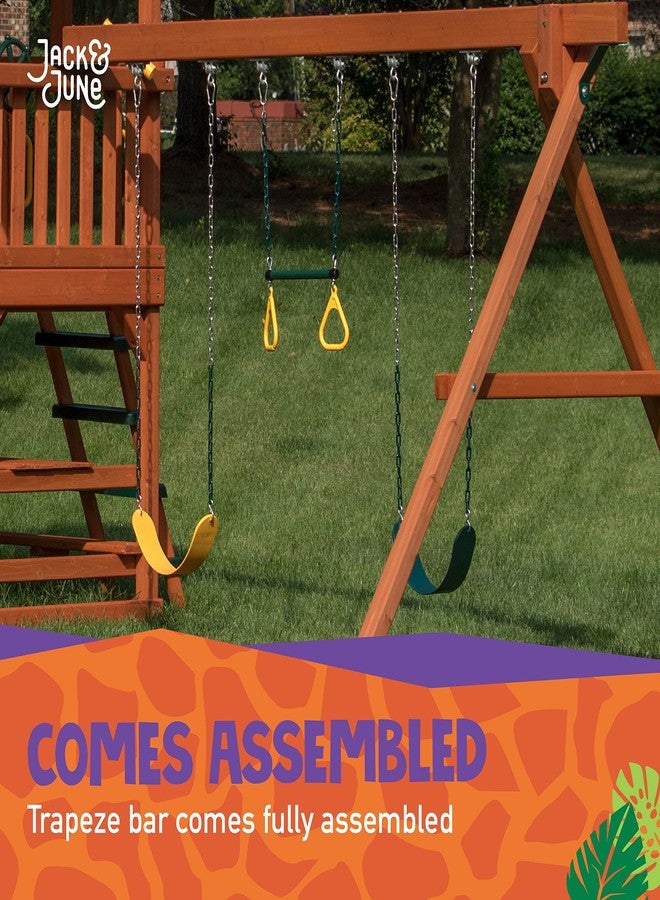 Jack and June Durable Playset Ring Trapeze Bar and Swing Combo with Large 50” Chains - Image 4