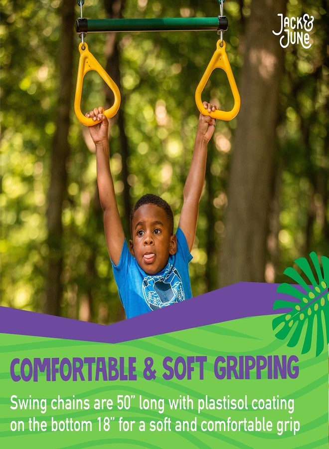 Jack and June Durable Playset Ring Trapeze Bar and Swing Combo with Large 50” Chains - Image 3
