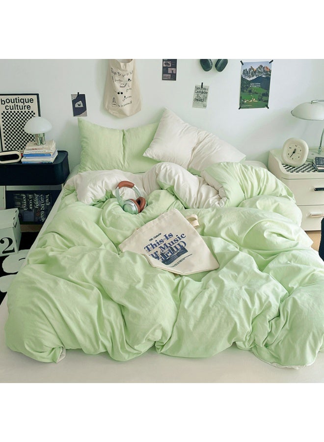 انفوسن طقم غطاء لحاف مقاس كينج من 4 قطع، يتضمن 1 غطاء لحاف 220 × 240 سم و2 كيس وسادة 48 × 74 سم و1 ملاءة سرير 235 × 250 سم، طقم سرير مزيج القطن فائق مايكروفايبر النعومة، بدون لحاف، الياسمين الأخضر - Image 1