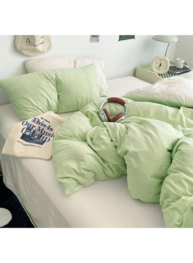 انفوسن طقم غطاء لحاف مقاس كينج من 4 قطع، يتضمن 1 غطاء لحاف 220 × 240 سم و2 كيس وسادة 48 × 74 سم و1 ملاءة سرير 235 × 250 سم، طقم سرير مزيج القطن فائق مايكروفايبر النعومة، بدون لحاف، الياسمين الأخضر - Image 3