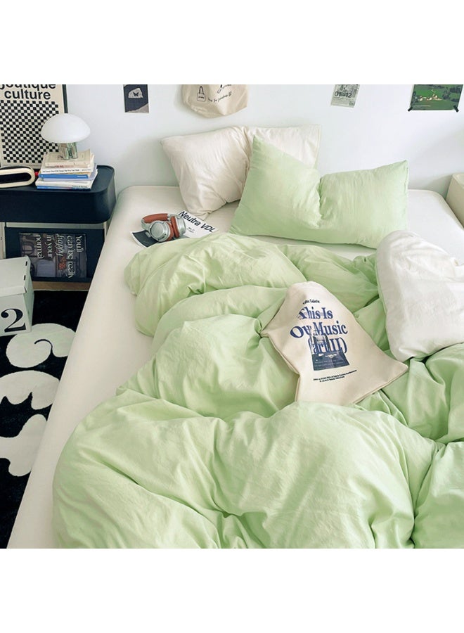 انفوسن طقم غطاء لحاف مقاس كينج من 4 قطع، يتضمن 1 غطاء لحاف 220 × 240 سم و2 كيس وسادة 48 × 74 سم و1 ملاءة سرير 235 × 250 سم، طقم سرير مزيج القطن فائق مايكروفايبر النعومة، بدون لحاف، الياسمين الأخضر - Image 4