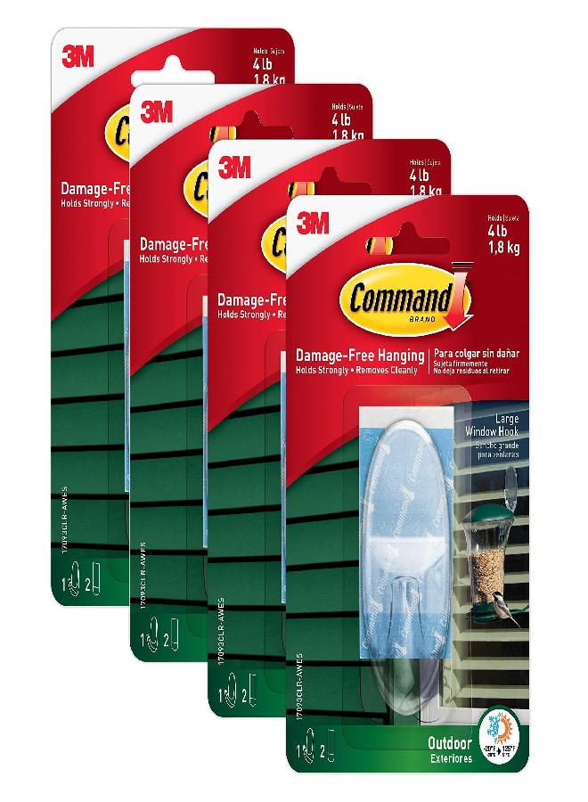 Command Outdoor Large Window Hooks, 4-Pack of 1 Hook and 2 Command Strips, Organize Damage-Free, No Tools Wall Hooks for Hanging Decorations in Living Spaces, Holds up to 4 lb - Image 4