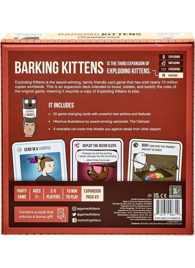 Bluejw - Barking Kittens Expansion Pack By Exploding Kittens 2 To 5 Players Ages 7+ 15 Minutes To Play Exploding Kittens Game Required Party Game Family Game Night Kid And Adult Card Game - Image 1