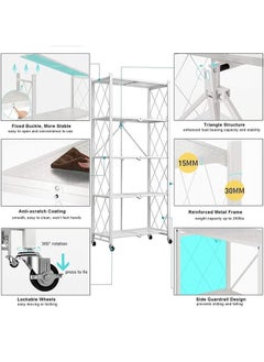 5 Tier Thickened Foldable Storage Rack with Wheels,No Assembly,Large Capacity Shelves,Heavy-Duty Metal Shelving Unit Rolling Cart for Garage, Kitchen, Basement, Pantry(White, 5-Tier) - pzsku/Z04D44E5D2FCDD4CBB685Z/45/_/1734162686/62a1a141-ac83-47f5-8fe8-c40a39ef9c6c