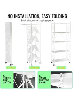 5 Tier Thickened Foldable Storage Rack with Wheels,No Assembly,Large Capacity Shelves,Heavy-Duty Metal Shelving Unit Rolling Cart for Garage, Kitchen, Basement, Pantry(White, 5-Tier) - pzsku/Z04D44E5D2FCDD4CBB685Z/45/_/1734162696/d340f716-7b04-4307-b87b-e30fa0644355