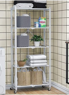 5 Tier Thickened Foldable Storage Rack with Wheels,No Assembly,Large Capacity Shelves,Heavy-Duty Metal Shelving Unit Rolling Cart for Garage, Kitchen, Basement, Pantry(White, 5-Tier) - pzsku/Z04D44E5D2FCDD4CBB685Z/45/_/1734162697/7bc4a81d-3201-4b8f-9bf1-ae6c60ebdaa4