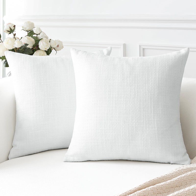 Artscope Cushion Covers Set of 2 Linen Decorative Square Pillowcases Pillow Covers 40x40cm for Home Decor Sofa Bedroom Car Pure White 16x16